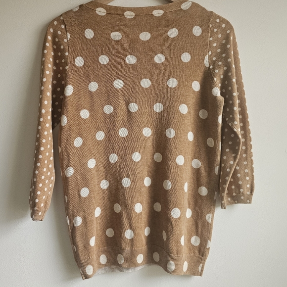 J. Crew Tan Cream Polka Dot Boatneck Pullover Linen Cotton Sweater M - Picture 5 of 8